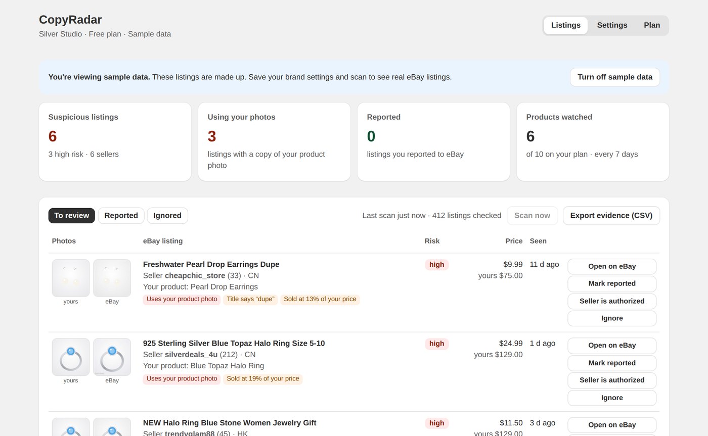 CopyRadar dashboard